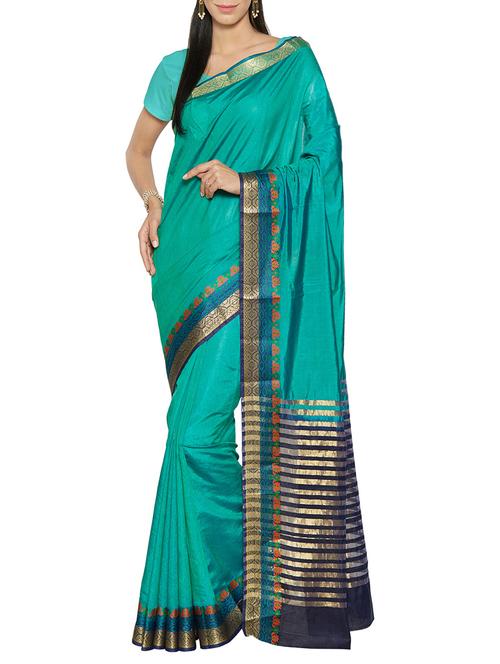 Turquoise Colour Silk Bordered saree with blouse - 13970818 - Very Small Image - 1