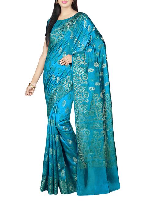 blue dupion banarasi saree with blouse - 13972523 - Very Small Image - 1