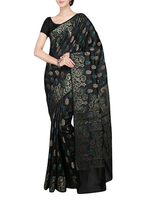 black dupion banarasi saree with blouse - 13972524 - Very Small Image - 1