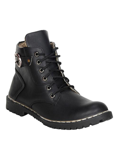 Black Leatherette High Ankle Boot - 13973167 - Very Small Image - 1