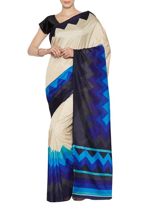 cream art silk printed saree with blouse - 13973249 - Very Small Image - 1