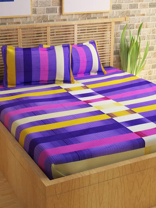 152 tc 100% cotton purple 1 double bedsheet with 2 pillow cover - 13975238 - Very Small Image - 1