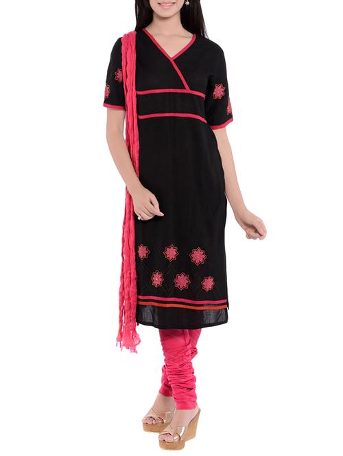 pink cotton embroidered churidaar stitched suit - 13975716 - Very Small Image - 1