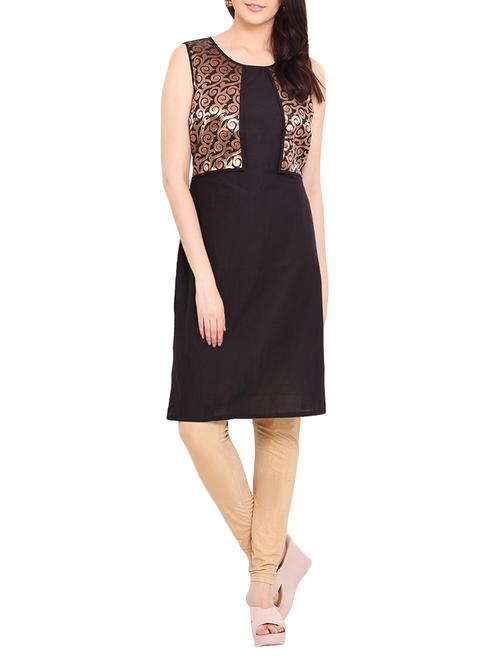 black cotton straight kurta - 13978703 - Very Small Image - 1