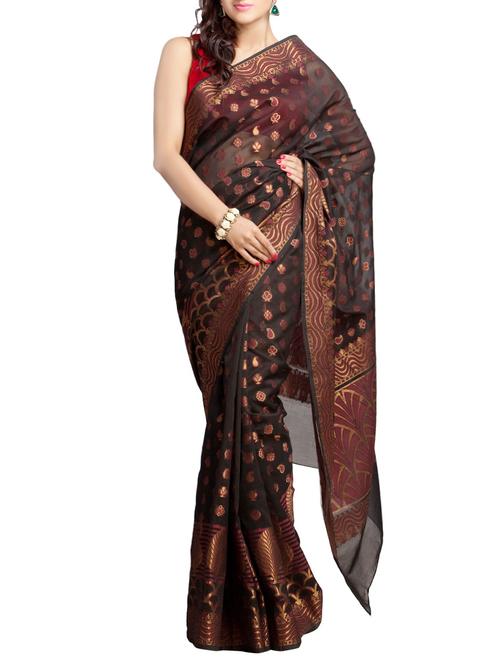 black silk saree with blouse - 13979344 - Very Small Image - 1