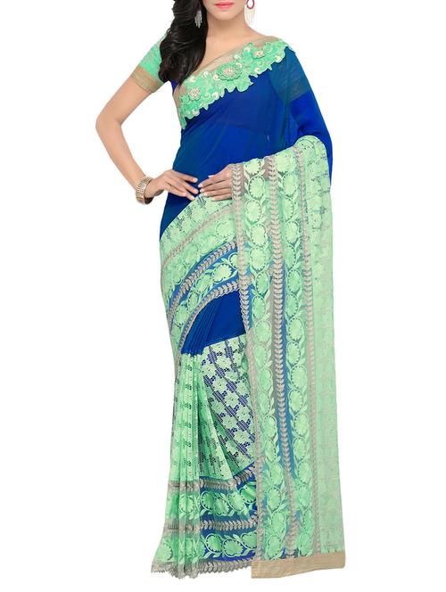 blue faux georgette embroidered saree with blouse - 13980050 - Very Small Image - 1