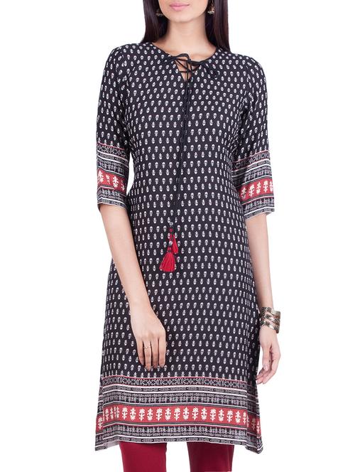 rene design studio black rayon regular kurta - 13980116 - Very Small Image - 1