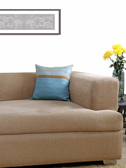 blue slub yarn poly silk cushion cover - 13981152 - Very Small Image - 1