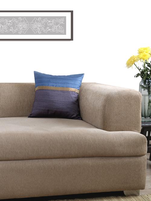 blue & purple slub yarn poly silk cushion cover - 13981170 - Very Small Image - 1