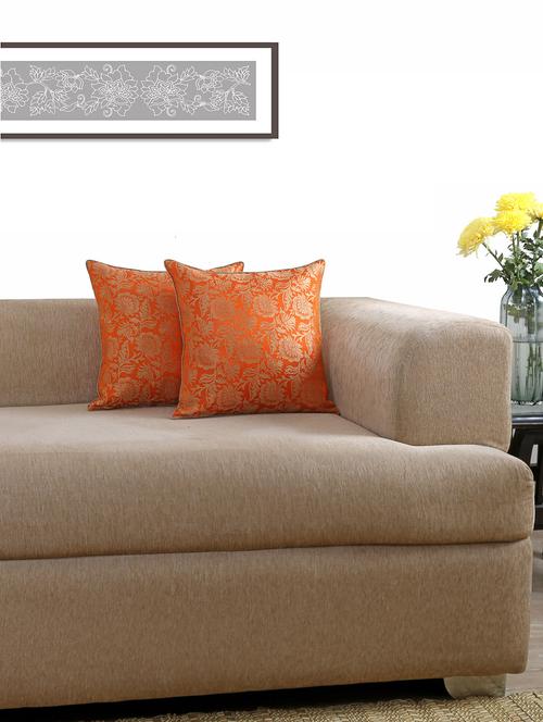 orange poly silk jacquard set of 2 cushion cover - 13981189 - Very Small Image - 1