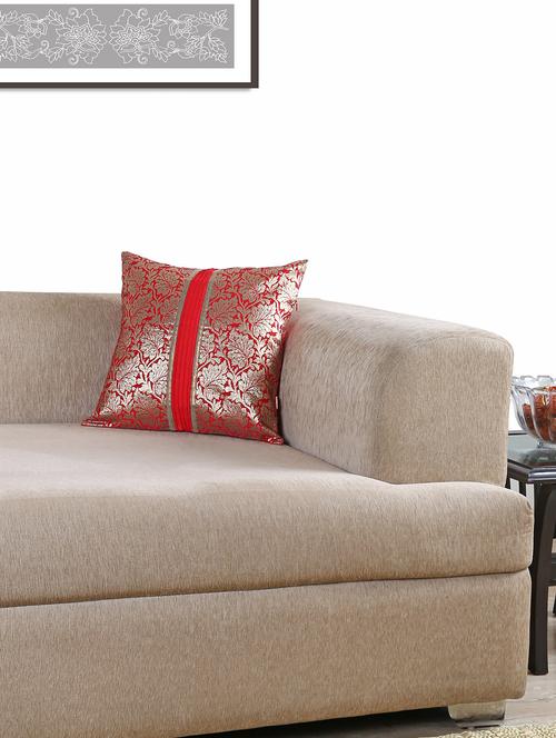 red poly silk jacquard set of 2 cushion cover - 13981201 - Very Small Image - 1