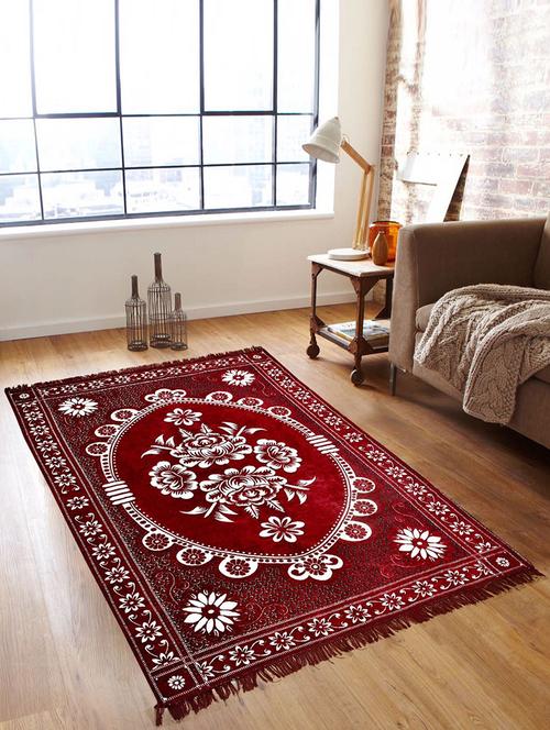 red chenille floral print carpet - 13981212 - Very Small Image - 1