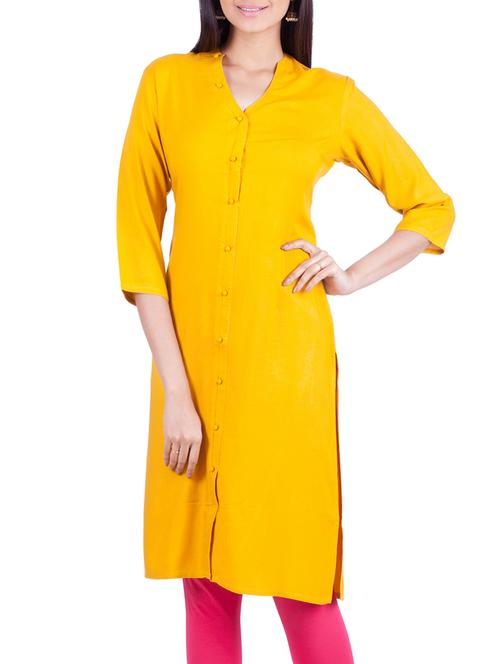 rene design studio yellow rayon straight kurta - 13981883 - Very Small Image - 1