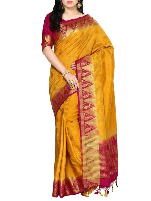women's self design mustard colored saree - 13982824 - Very Small Image - 1