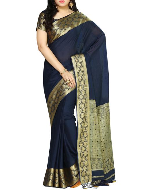 blue crepe kanjivaram saree - 13982855 - Very Small Image - 1