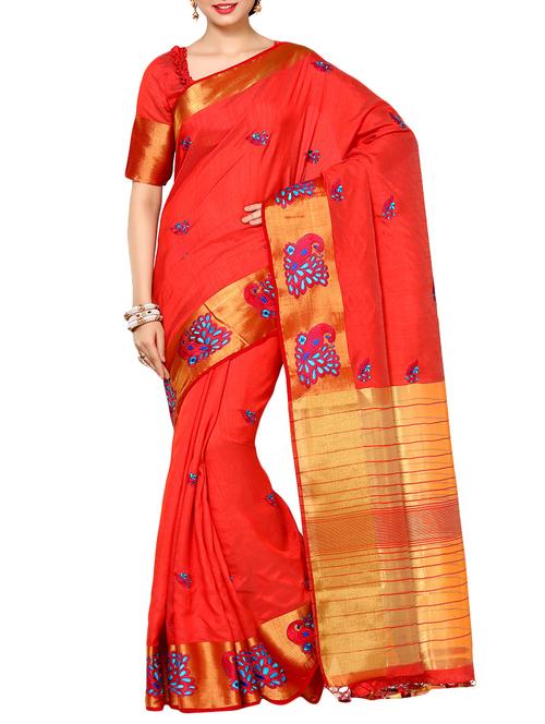 gold border embroidered saree - 13982900 - Very Small Image - 1