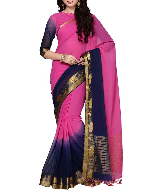 pink chiffon bordered saree - 13982916 - Very Small Image - 1