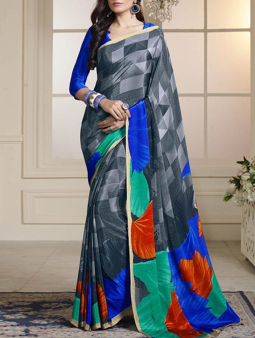 multi colored crepe printed saree with blouse - 13983480 - Very Small Image - 1