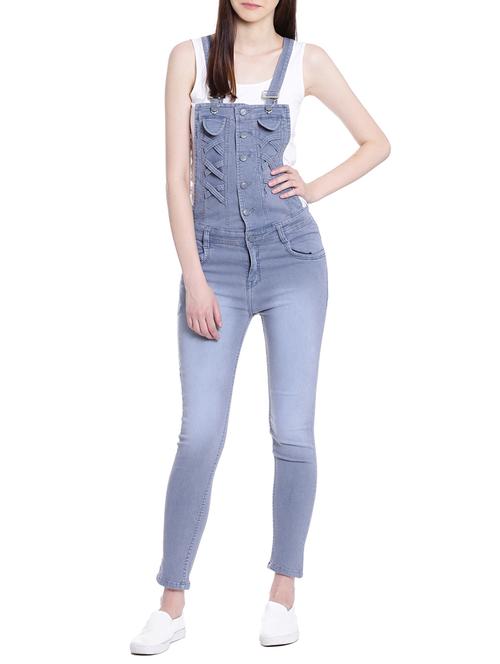 stone washed criss cross front dungaree - 13985359 - Very Small Image - 1