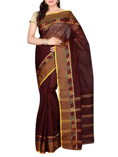 brown cotton tant saree - 13986147 - Very Small Image - 1