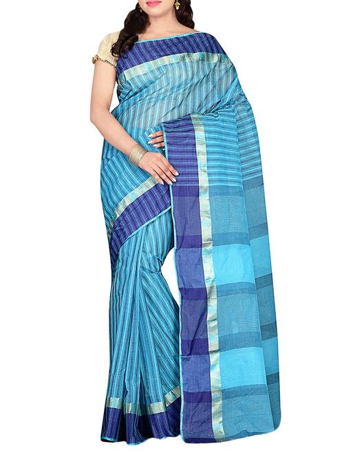 blue cotton tant saree - 13986149 - Very Small Image - 1