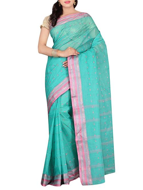 blue cotton tant saree - 13986167 - Very Small Image - 1