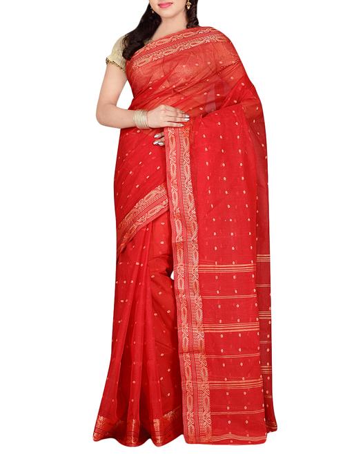 red cotton tant saree - 13986170 - Very Small Image - 1
