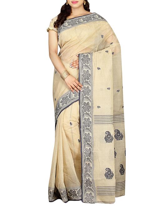 beige cotton tant saree - 13986202 - Very Small Image - 1