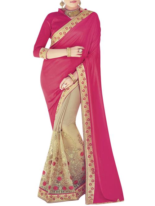 pink silk embroidered saree with blouse - 13987729 - Very Small Image - 1