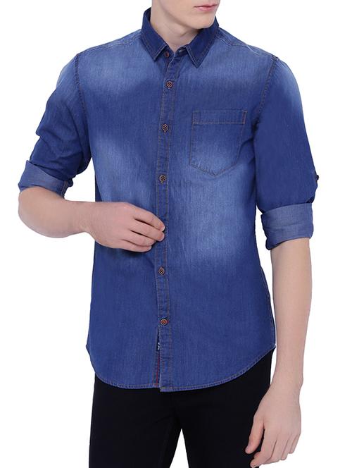 blue cotton casual shirt - 13987759 - Very Small Image - 1