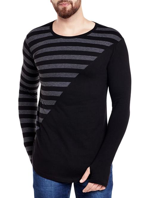 black cotton blend striped t-shirt - 13988507 - Very Small Image - 1