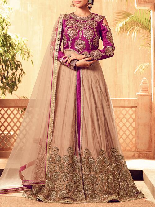 beige net unstitched suit - 13989344 - Very Small Image - 1