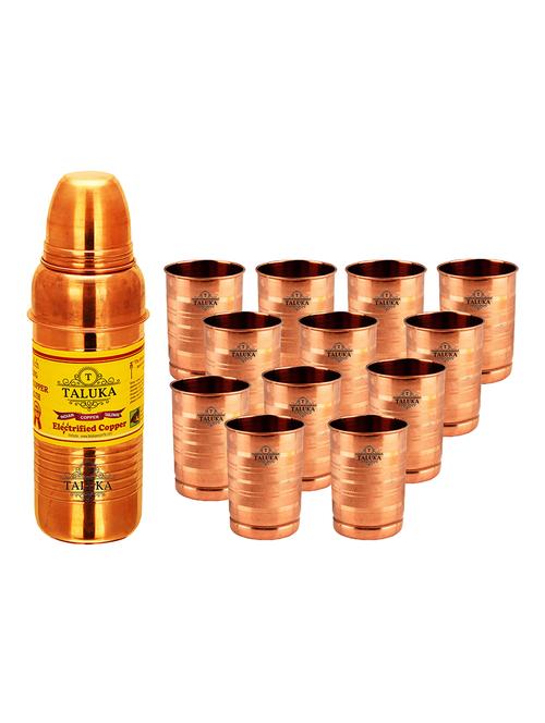 taluka handmade ring design pure copper thermos water bottle 800 ml with 12 copper glass 300 ml - 13989422 - Very Small Image - 1