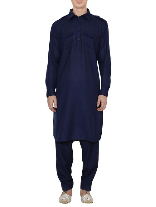 navy blue cotton pathani set - 13990011 - Very Small Image - 1