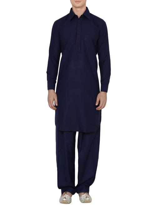 blue cotton pathani ethnic wear set - 13990015 - Very Small Image - 1