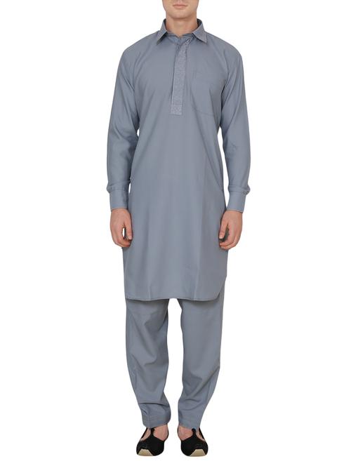 grey cotton kurta pyjama set - 13990017 - Very Small Image - 1