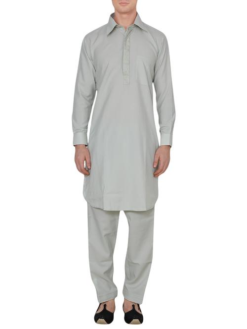 grey cotton pathani ethnic wear set - 13990018 - Very Small Image - 1