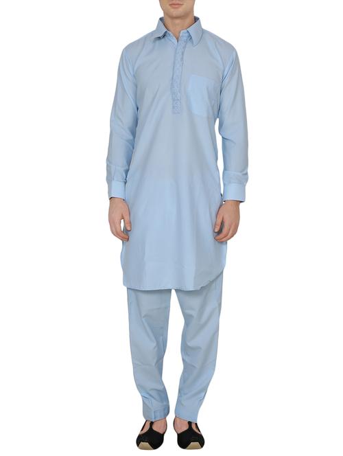 light blue cotton pathani ethnic wear set - 13990019 - Very Small Image - 1