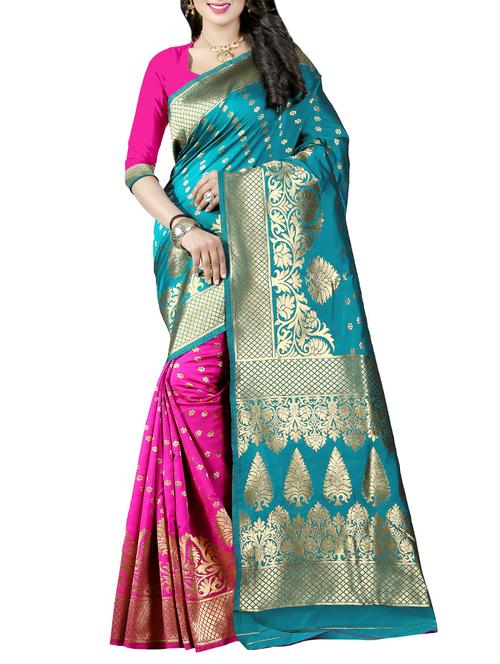 turquoise art silk banarasi saree with blouse - 13991106 - Very Small Image - 1