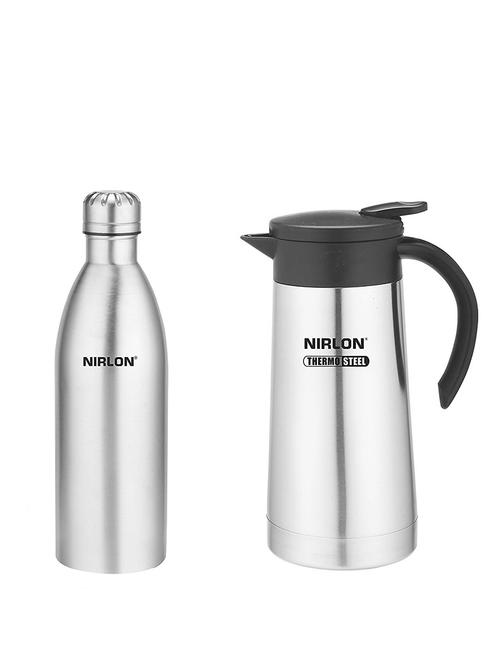 nirlon premium silver stainless steel water bottle with coffee pot - 13992273 - Very Small Image - 1