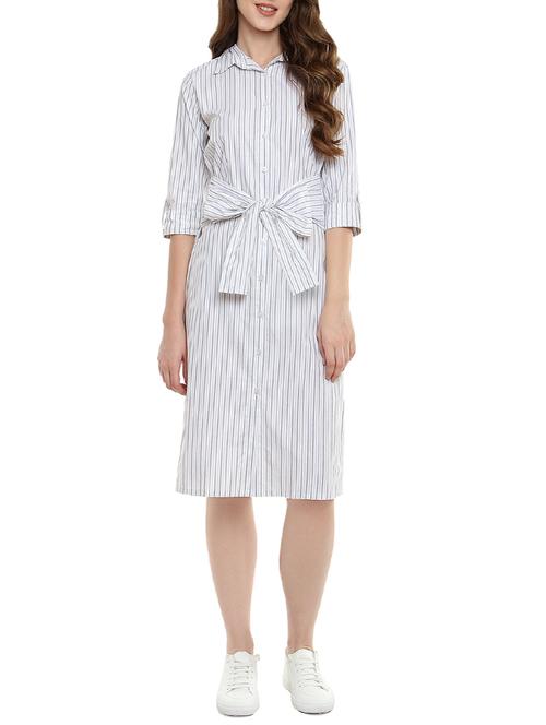front bow tie-up striped button-up dress - 13992732 - Very Small Image - 1