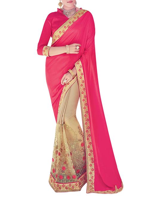 pink and beige half and half saree with blouse - 13992742 - Very Small Image - 1