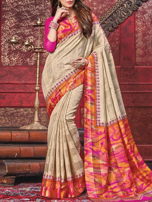 beige kota printed saree with blouse - 13992750 - Very Small Image - 1