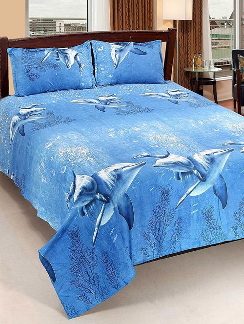 polycotton printed double bedsheet with 2 pillow covers - 13993075 - Very Small Image - 1