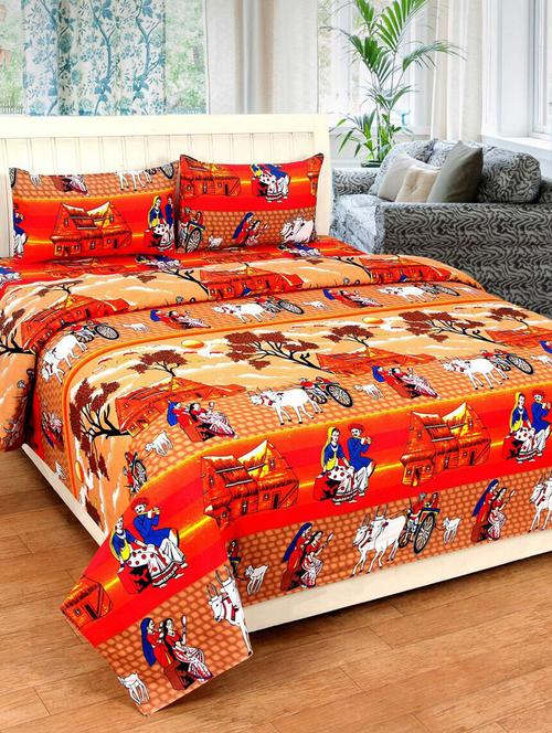 cotton printed double bed sheet with 2 pillow covers - 13993089 - Very Small Image - 1