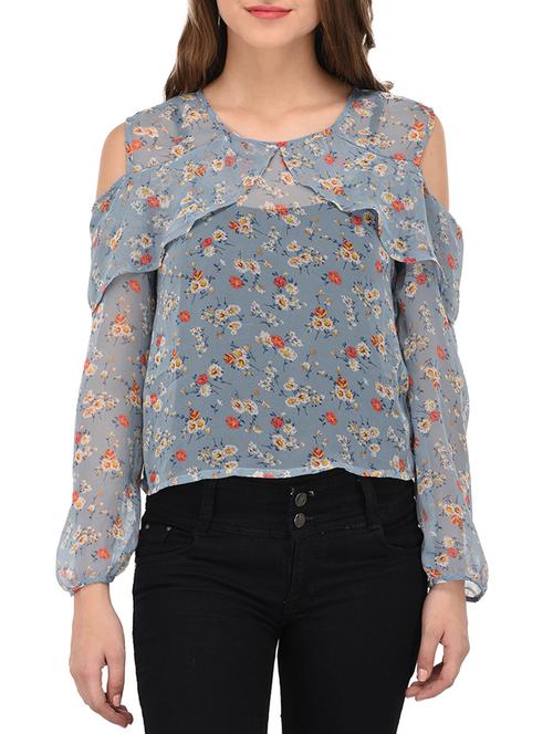 women's ruffle round neck top - 13993414 - Very Small Image - 1