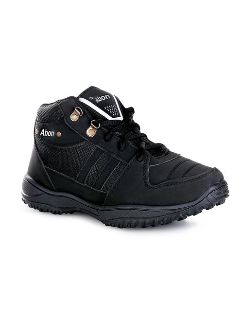 black leatherette lace up trekking shoe - 13994220 - Very Small Image - 1