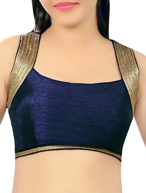 navy blue dupion solid blouse - 13995422 - Very Small Image - 1