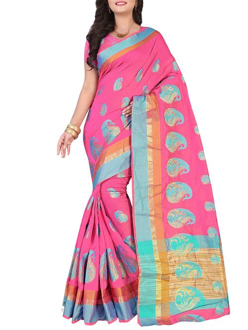 pink art silk woven saree with blouse - 13995507 - Very Small Image - 1