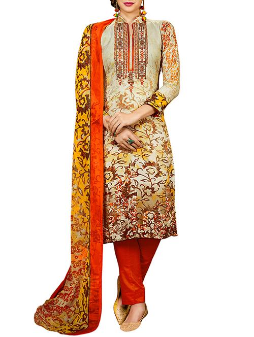 multicolored rayon printed dress material - 13995566 - Very Small Image - 1